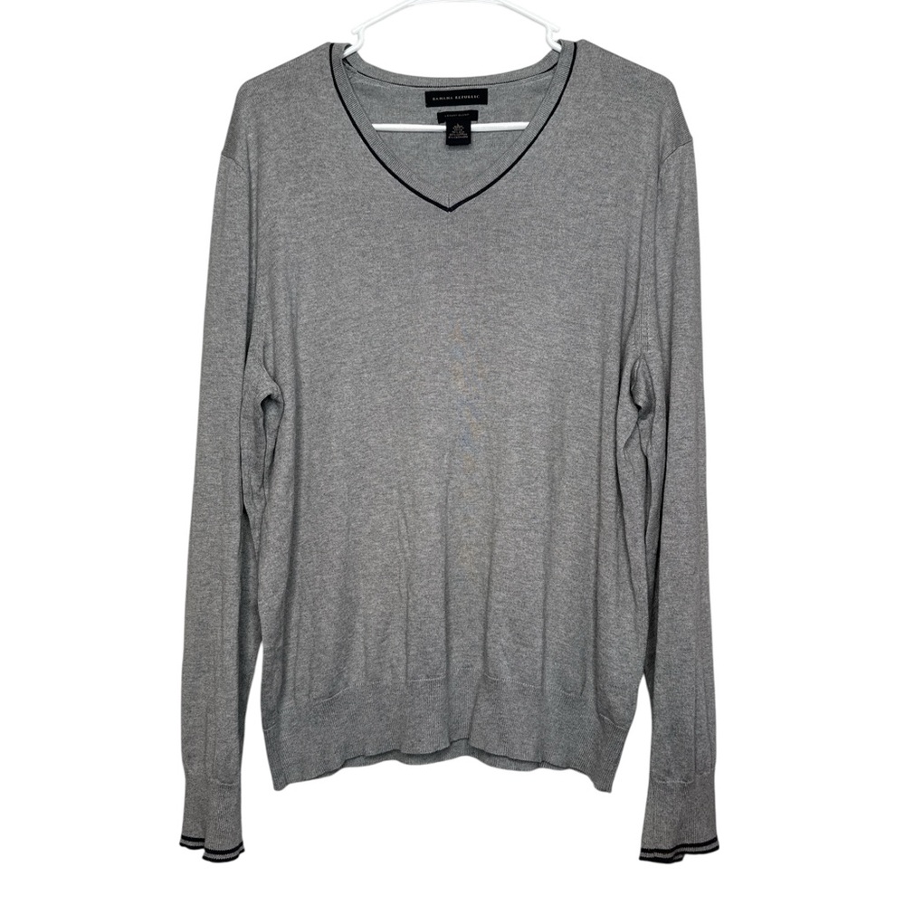 Banana Republic Men's Gray Silk Cotton & Cashmere V-Neck Long Sleeve Top Large